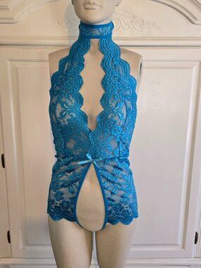 NWT Ababoon Blue Lace Bodysuit, Size S